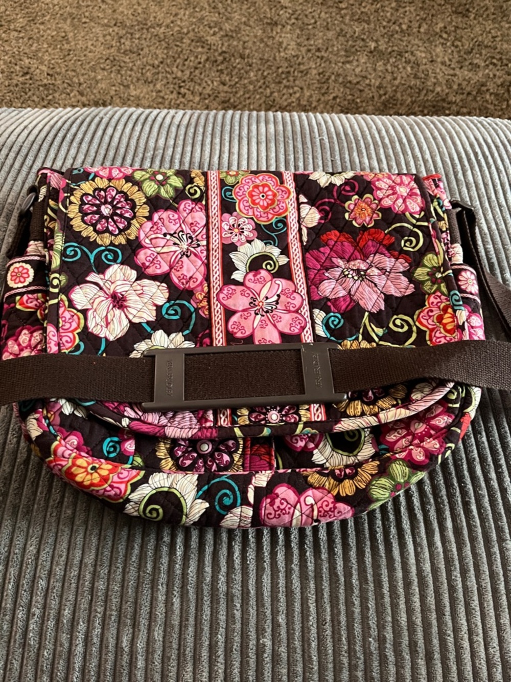 Vera Bradley Brown Quilted Floral Crossbody with Pink Accents